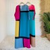 Contrast Color Pleated Maxi Dress of Women O-neck Three Quarter Sleeve Fashion Color Matching Long Dresses Summer New