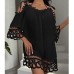 European And American Bamboo Knot Lace Beach Cover Up Sexy Hollow Out One Line Neck Vacation Sun Protection Swimsuit Cover Up