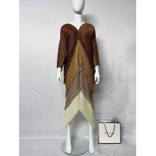 Pleated Spring New Fringed Dress Versatile High-End Temperament Fashion Color Matching Medium Long Style Spot