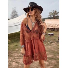 European And American Beach Top With Lace Hook Flower Hollowed Out Sun Protection Bikini Swimsuit For Women's Outerwear
