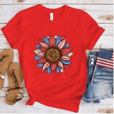 Independence Day Sunflower Print USA July 4th Fashion Short Sleeve T-shirt Unisex