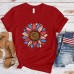 Independence Day Sunflower Print USA July 4th Fashion Short Sleeve T-shirt Unisex