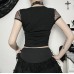 Dark trendsetter slim fitting and versatile mesh patchwork short sleeved top for women