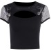 Dark trendsetter slim fitting and versatile mesh patchwork short sleeved top for women