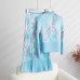 Fashion Print Pleated 2 Pieces Set Women's Round Neck Long Sleeves Slim Top High Waist Spliced Female Clothes Fashion Print Pleated 2 Pieces Set Women's Round Neck Long Sleeves Slim Top High Waist Spliced Female Clothes
