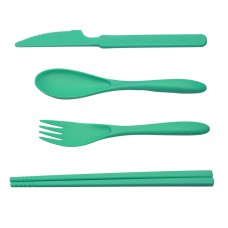Plastic Tableware, Pp Knife, Fork, Spoon, Chopsticks Set, Food Grade Material, Green Children'S Knife And Fork Set Combination