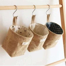 Cotton and Linen Storage Hanging Bag Wall Hanging Behind The Door Tabletop Debris Jute Storage Bag Bathroom