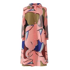 Miyake Pleated Printed Midi Dress for Women 2023 Spring Autumn New Polo Collar Single-Breasted Loose Plus Size Mid-Length Dress
