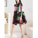 Miyake Pleated Printed Midi Dress for Women 2023 Spring Autumn New Polo Collar Single-Breasted Loose Plus Size Mid-Length Dress