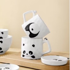 Cute embossed fat panda ceramic water cup milk coffee cup home children creative tableware