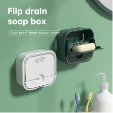 Non Perforated Wall Mounted Soap Storage Rack With Double Layer Drainage Flip Cover For Toilet Storage Household Soap Box