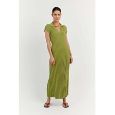 Green Cotton Lapel Knitted Pit Stripe Maxi Dress Short-sleeved V-neck Waist Closure Dresses Female Casual Slim Long Dress Green Cotton Lapel Knitted Pit Stripe Maxi Dress Short-sleeved V-neck Waist Closure Dresses Female Casual Slim Long Dress