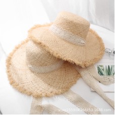 Strap Lafite straw hat for women with large brim in summer seaside Sun hat summer sun beach holiday beach hat