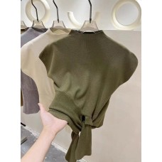 GetSpring Women T Shirt Stand Collar Sleeveless Knitted Tshirt Fashion Solid Bottoming Tee Shirt For Women Female Top Tshirts