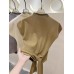 GetSpring Women T Shirt Stand Collar Sleeveless Knitted Tshirt Fashion Solid Bottoming Tee Shirt For Women Female Top Tshirts