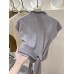 GetSpring Women T Shirt Stand Collar Sleeveless Knitted Tshirt Fashion Solid Bottoming Tee Shirt For Women Female Top Tshirts