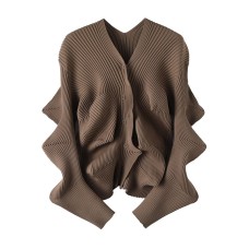 GetSpring Women Sweater Temperament Vintage Irregular Spandex Stretch Knit Cardigan Fashion Loose Casual Knitwear All Match Coat