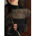 GetSpring Women T Shirt Full Sleeves Stand Collar Organza Perspective Black Tshirt Sexy Bottoming Short Black Tee Shirt Spring