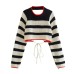 TRAF Woman Knitted Sweater Fashion Stripe Backless Long Sleeve O-neck Pullover Female Sweaters Chic Tops