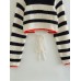 TRAF Woman Knitted Sweater Fashion Stripe Backless Long Sleeve O-neck Pullover Female Sweaters Chic Tops