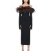 DEAT New Women's Patchwork Feather Fashion Suspender Dress Zipper Slim Long Sleeve Sexy Strapless Dresses  Spring 13DB51