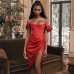 Card shoulder bra fish bone slimming slit solid color foreign trade fashion sexy dress