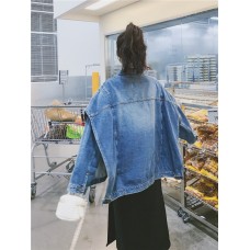 Denim Jacket Coat For Women Lapel Single Breasted Coats Spliced Pocket Casual Female Clothing