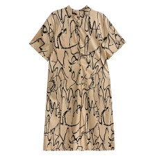 Personality Print Dress Casual Stand Collar Pullover Women Short Sleeve Summer Simplicity New Loose Dres