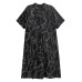 Personality Print Dress Casual Stand Collar Pullover Women Short Sleeve Summer Simplicity New Loose Dres