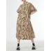Personality Print Dress Casual Stand Collar Pullover Women Short Sleeve Summer Simplicity New Loose Dres
