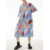 Casual Print Shirt Dress Loose Fashion Contrast Color Women Single Breasted Dress