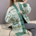 Autumn Knitted Cardigan Women's Coat  New Thickened V-neck Loose Color Block Versatile Fashion Sweater