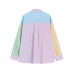 Fashion Colorful Long Sleeve Shirt For Women Contrast Color Spliced Loose Fit Single Breasted Tops