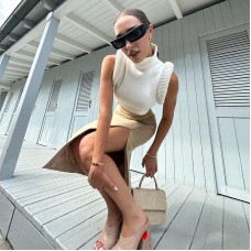 Patchwork Vests Women New Concise Stand Collar Bare Midriff Crop Tanks
