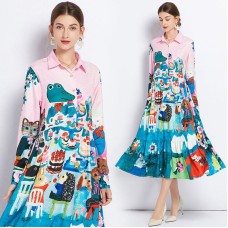 Fashion Design Cartoon Printing Casual Midi Long Dress