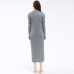 Solid Color Folding Collar Long Sleeve Pleated Loose Waist Dress For Women
