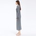 Solid Color Folding Collar Long Sleeve Pleated Loose Waist Dress For Women