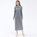 Solid Color Folding Collar Long Sleeve Pleated Loose Waist Dress For Women