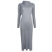 Solid Color Folding Collar Long Sleeve Pleated Loose Waist Dress For Women