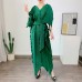 Fashion Pleated Dress For Women V-neck Half Sleeves Loose Belt Dresses