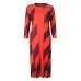 Round Collar Long Sleeve Contrast Color Loose Waist Pleated Dress