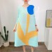 Round Neck Three Quarter Sleeve Loose Waist Printing Pleated Dress