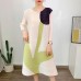 Round Neck Three Quarter Sleeve Loose Waist Printing Pleated Dress