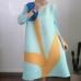 Round Neck Three Quarter Sleeve Loose Waist Printing Pleated Dress