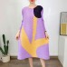 Round Neck Three Quarter Sleeve Loose Waist Printing Pleated Dress