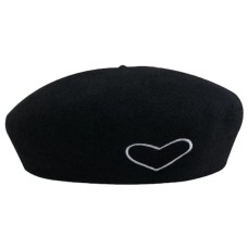 Fashion Wool Beret Hat For Women Cute Girl Heart-shaped Embroidery Painter Hat Retro Casual Octagonal Hat Bonnet Enfant