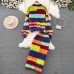 Rainbow Striped Knitted 2 Piece Set Women Long Sleeve V-Neck Sweater Jacket And Long Skirt Two Piece Set Autumn Winter Suits