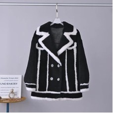 Stripe Spliced Fur Coat Women High Quality Fluffy Sheep Shearing Fashion 