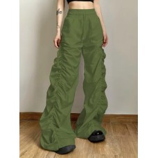 leated Splice Design High Elastic Waist Trousers For Women  New Fashion Wide Leg Casual Pants
