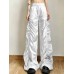 leated Splice Design High Elastic Waist Trousers For Women  New Fashion Wide Leg Casual Pants